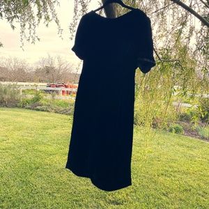 Black Velvet Dress short sleeve silver zipper